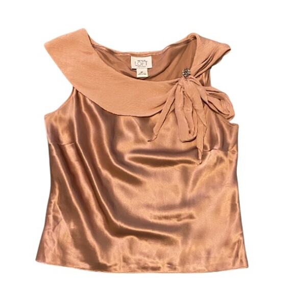Dusky Rose 100% Silk Sleeveless Blouse with Silver Rhinestone Brooch (6P) - Picture 1 of 8